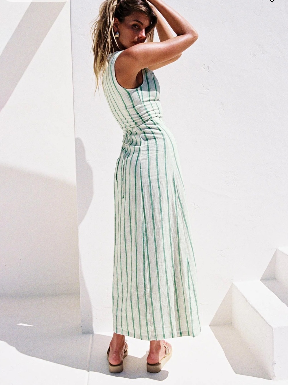Princess Polly Greeb & White Striped Sleeveless Maxi Dress